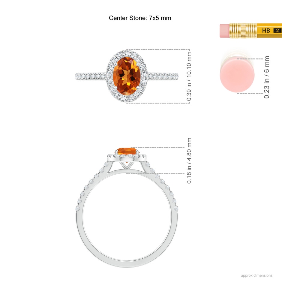 7x5mm AAAA Prong-Set Oval Citrine Halo Ring with Diamond Accents in P950 Platinum ruler