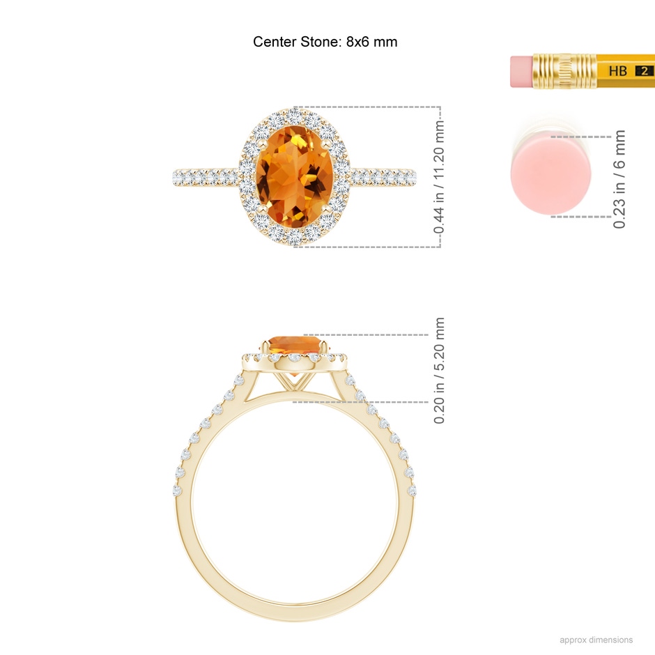 8x6mm AAA Prong-Set Oval Citrine Halo Ring with Diamond Accents in Yellow Gold ruler