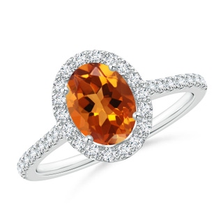8x6mm AAAA Oval Citrine Halo Ring with Diamond Accents in P950 Platinum
