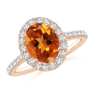 9x7mm AAAA Oval Citrine Halo Ring with Diamond Accents in Rose Gold