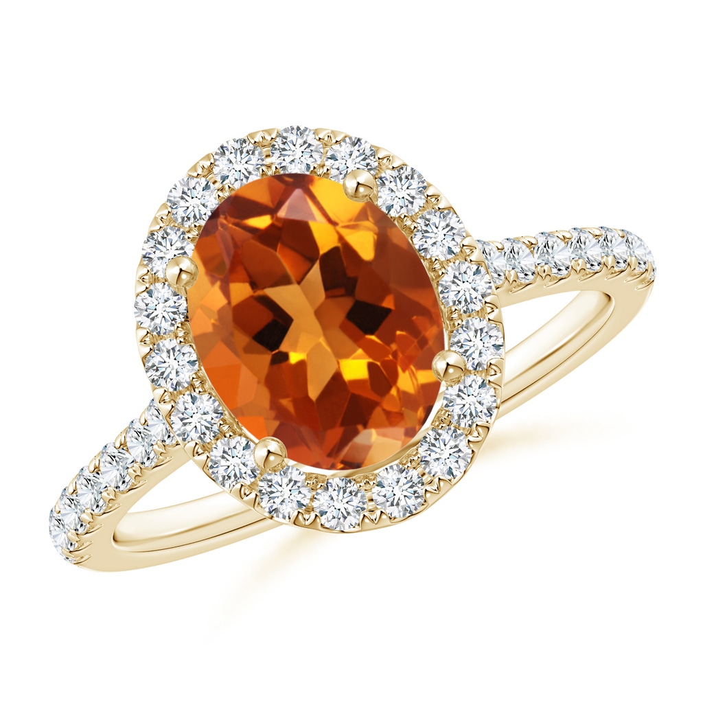 9x7mm AAAA Oval Citrine Halo Ring with Diamond Accents in Yellow Gold