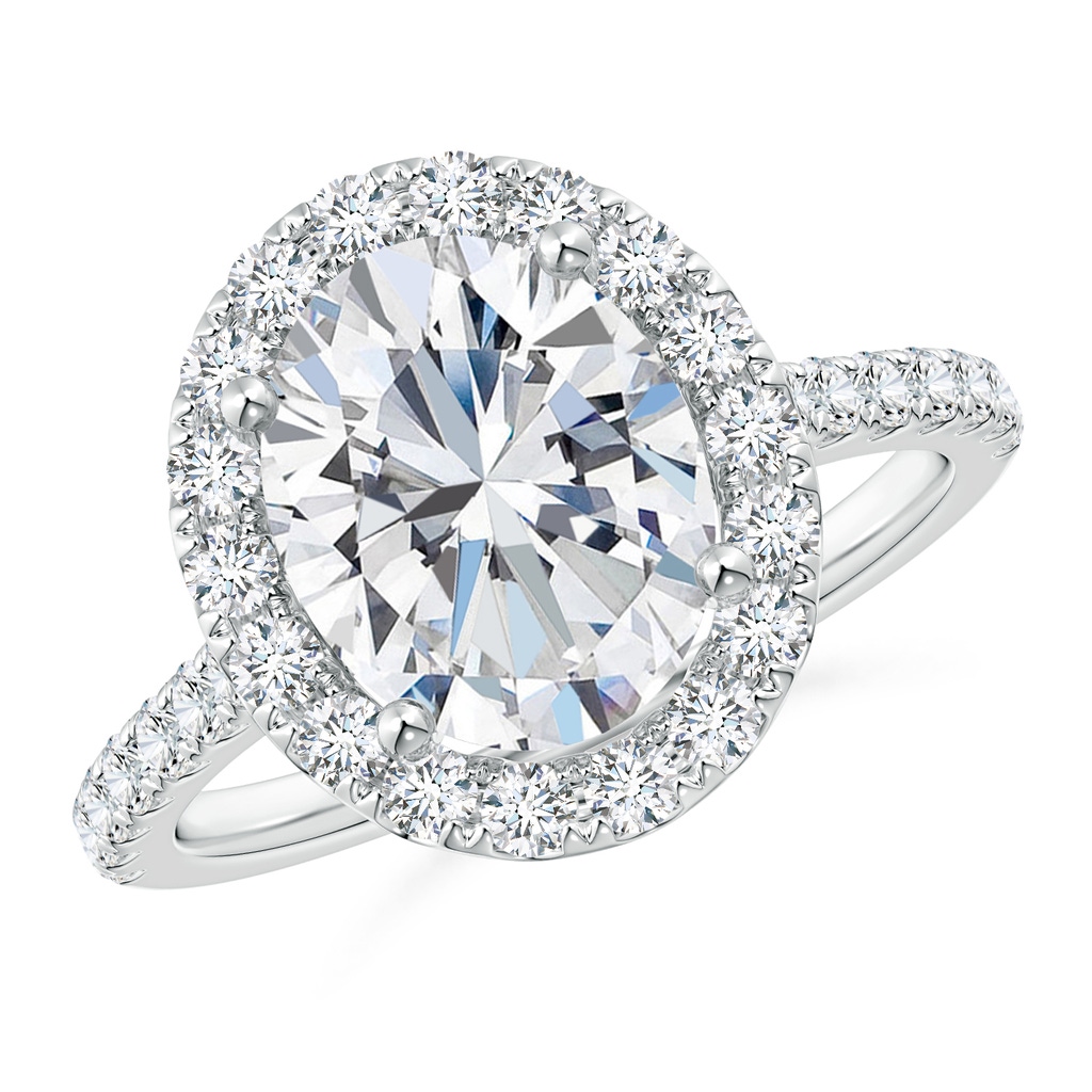 10x8mm GHVS Oval Diamond Halo Ring with Accents in P950 Platinum
