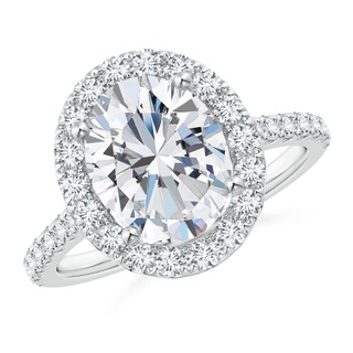 10x8mm GHVS Oval Diamond Halo Ring with Accents in P950 Platinum