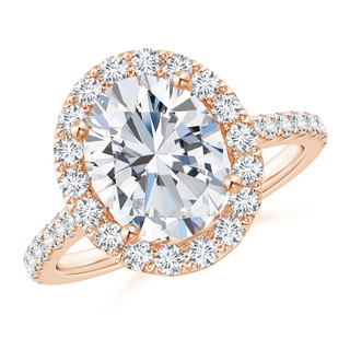 10x8mm GHVS Oval Diamond Halo Ring with Accents in Rose Gold