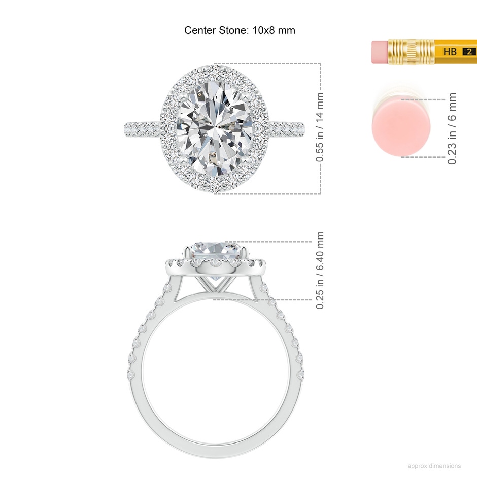 10x8mm HSI2 Oval Diamond Halo Ring with Accents in P950 Platinum ruler
