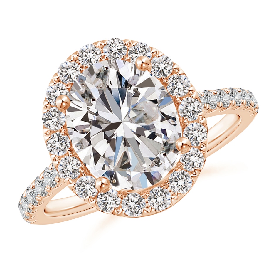 10x8mm II1 Oval Diamond Halo Ring with Accents in Rose Gold 