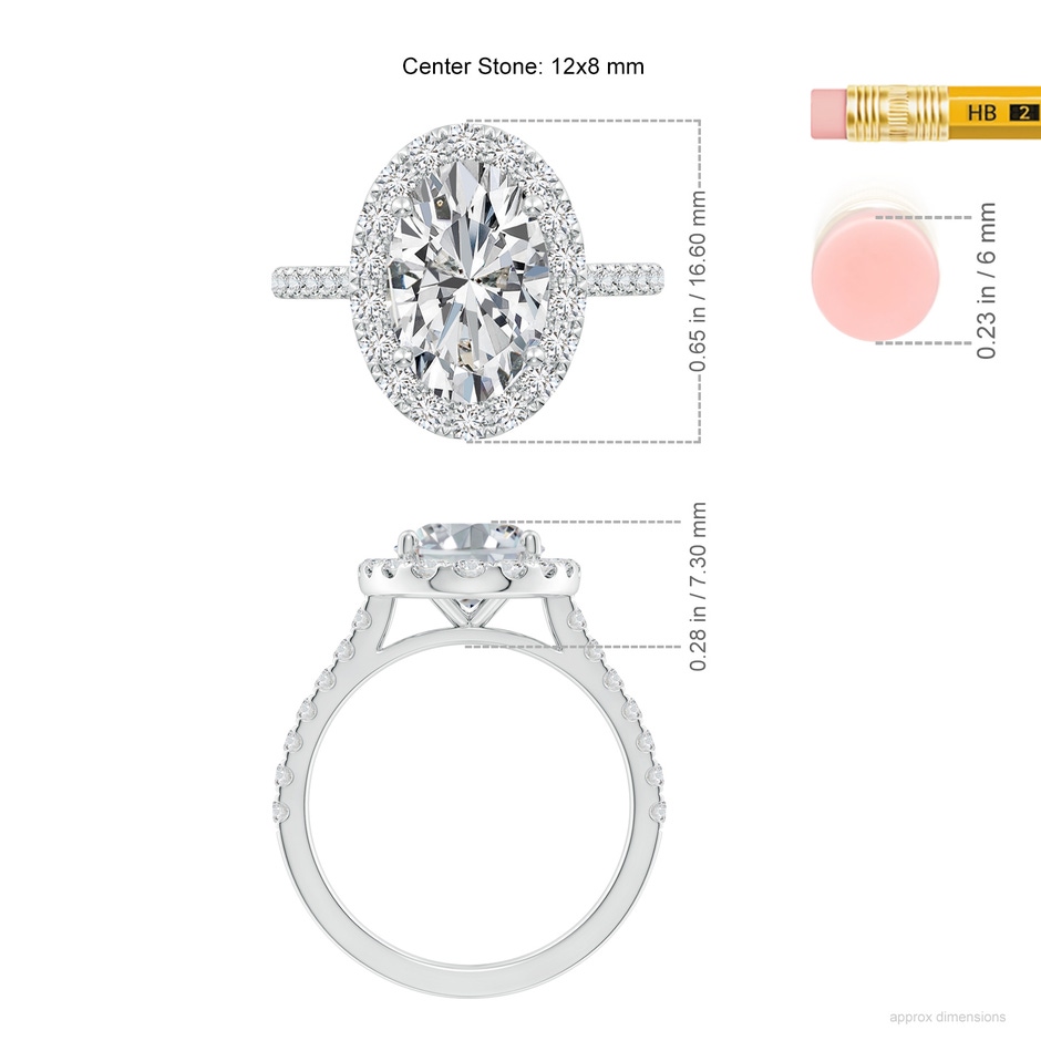 12x8mm HSI2 Oval Diamond Halo Ring with Accents in P950 Platinum ruler