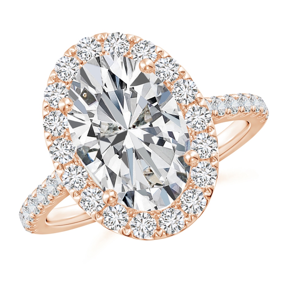 12x8mm HSI2 Oval Diamond Halo Ring with Accents in Rose Gold 