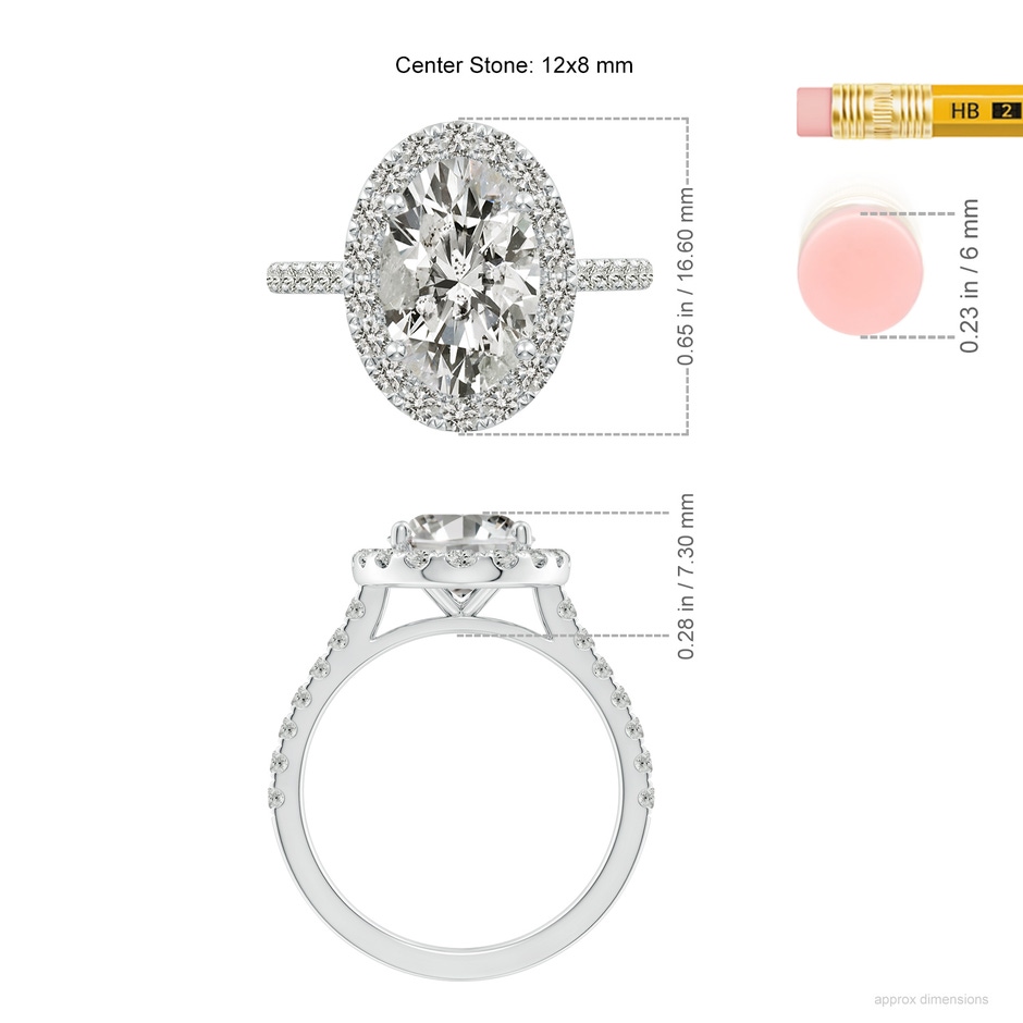 12x8mm JI2 Oval Diamond Halo Ring with Accents in P950 Platinum ruler