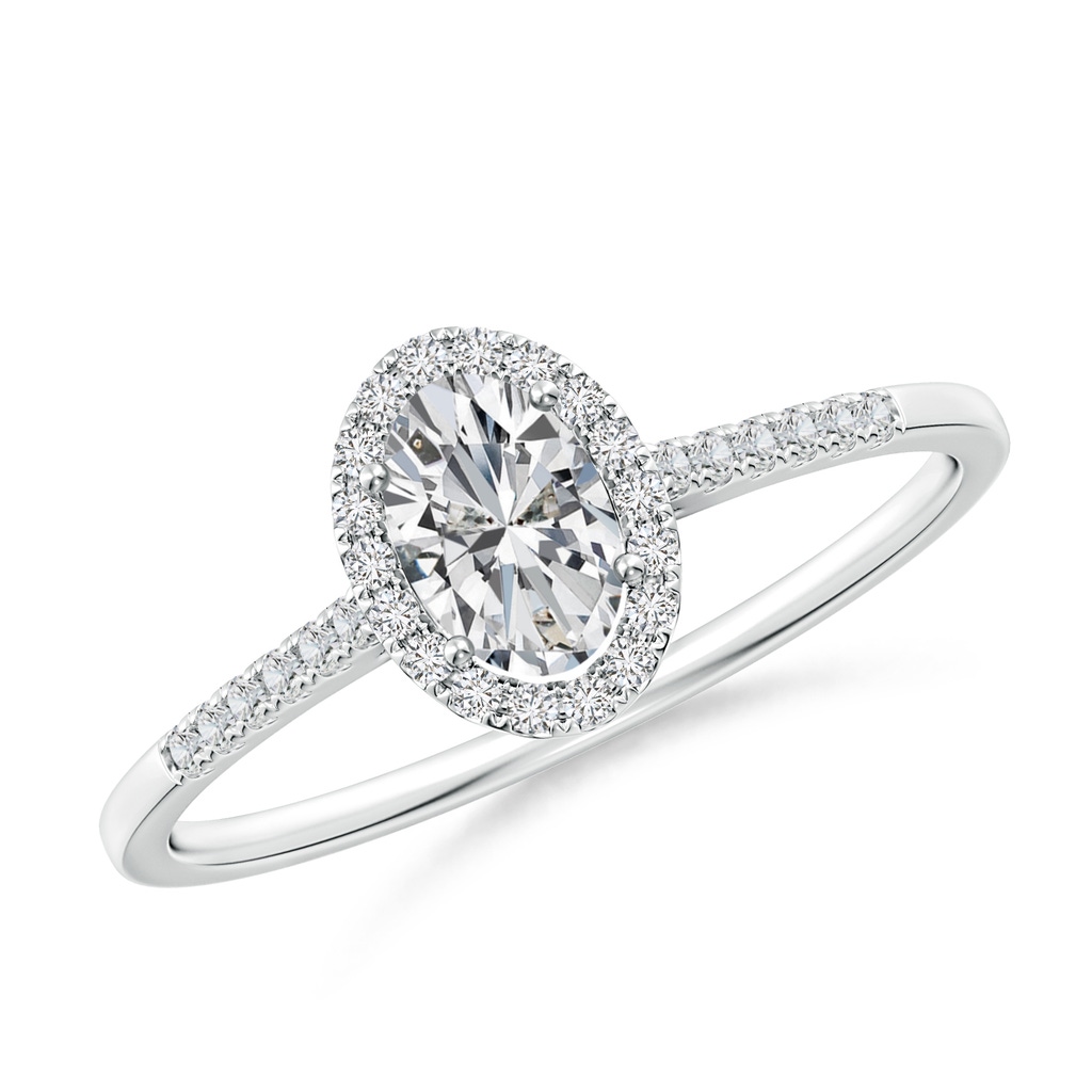 6x4mm HSI2 Oval Diamond Halo Ring with Accents in White Gold