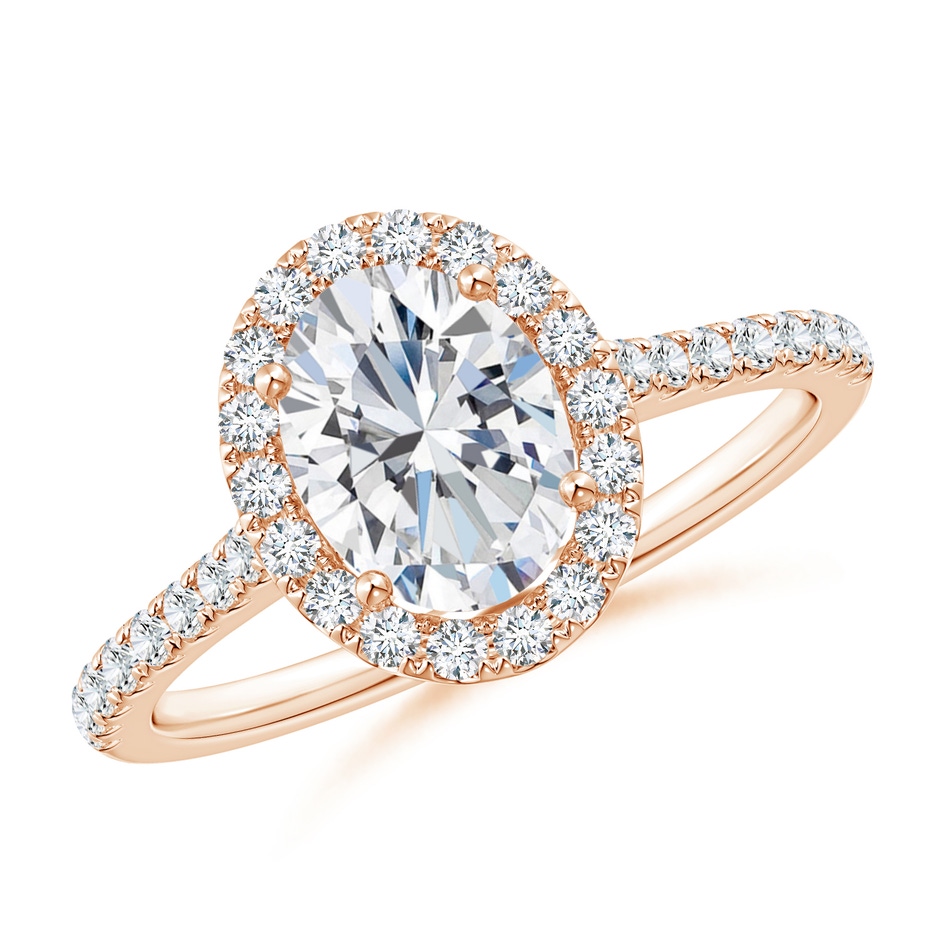 8x6mm GHVS Oval Diamond Halo Ring with Accents in Rose Gold 
