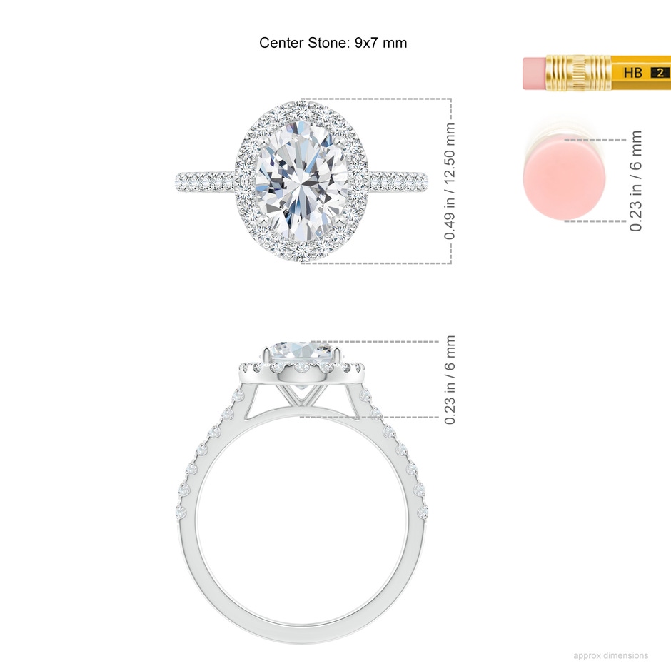 9x7mm GHVS Oval Diamond Halo Ring with Accents in P950 Platinum ruler