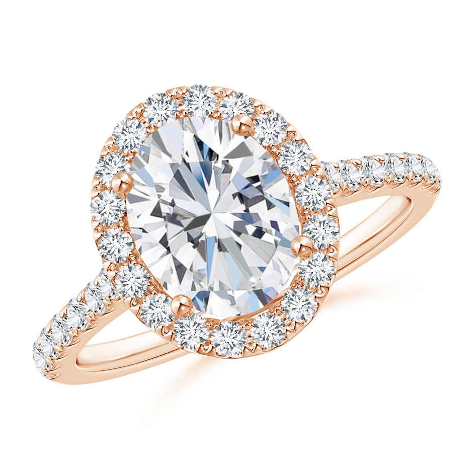 9x7mm GHVS Oval Diamond Halo Ring with Accents in Rose Gold 