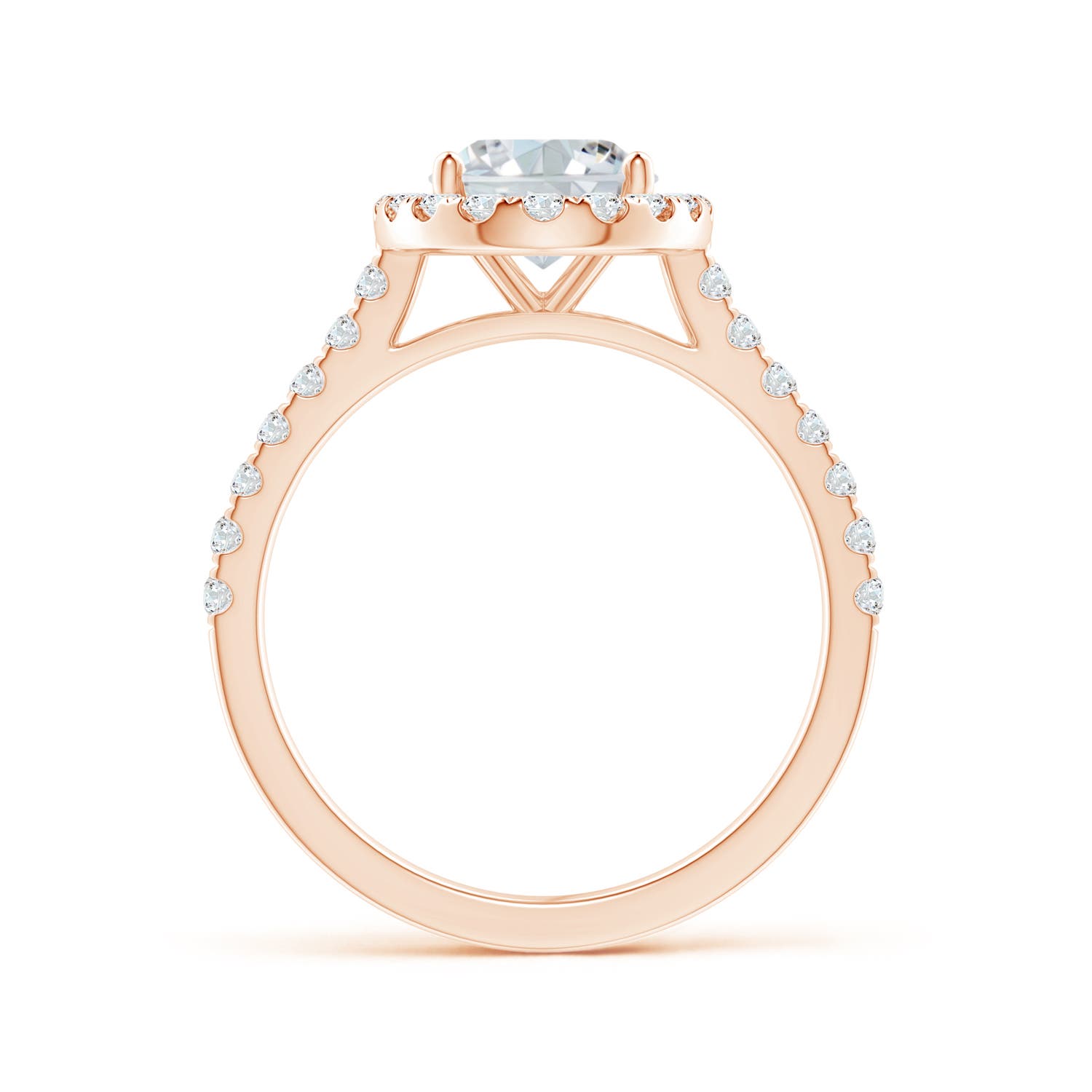 9x7mm GHVS Oval Diamond Halo Ring with Accents in Rose Gold