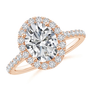 9x7mm HSI2 Oval Diamond Halo Ring with Accents in 10K Rose Gold