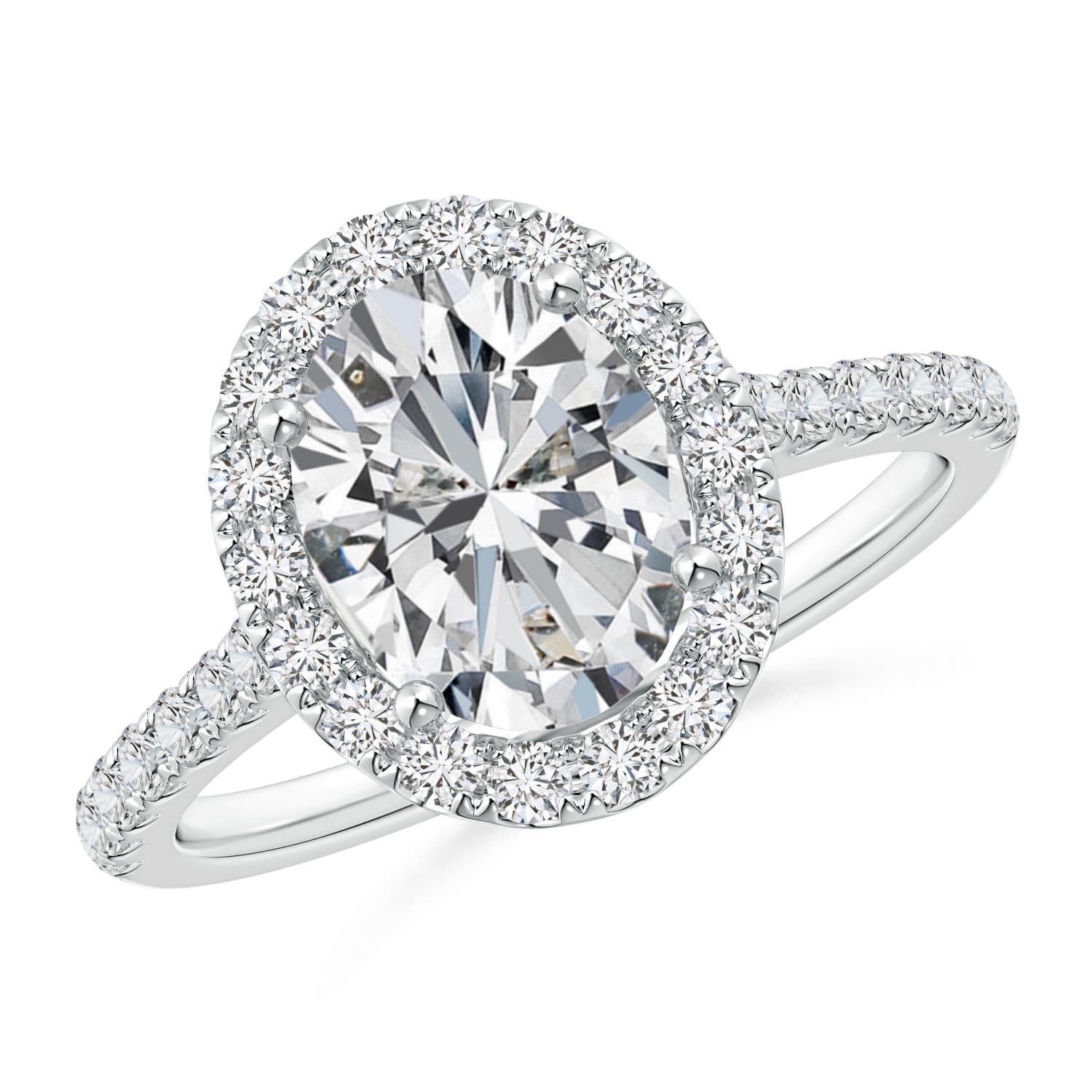 9x7mm HSI2 Oval Diamond Halo Ring with Accents in P950 Platinum
