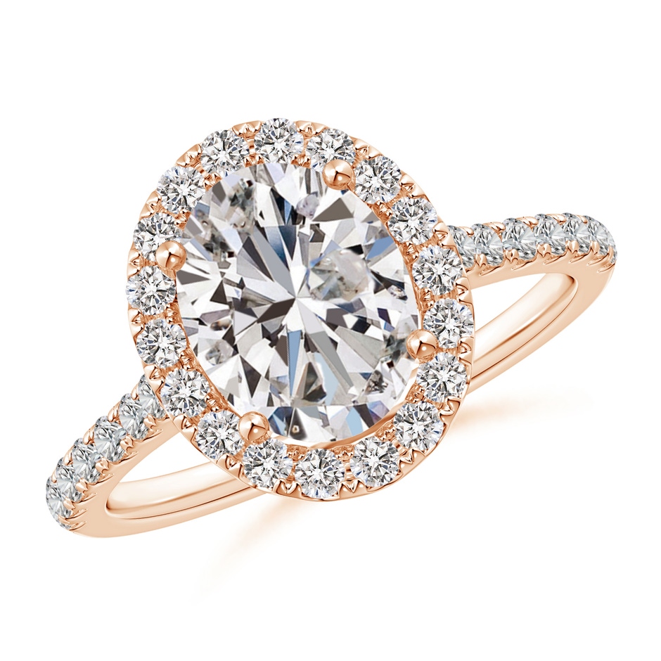 9x7mm II1 Oval Diamond Halo Ring with Accents in Rose Gold 