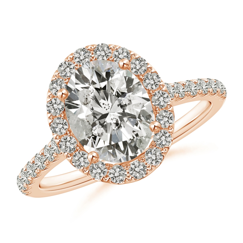 9x7mm JI2 Oval Diamond Halo Ring with Accents in Rose Gold 