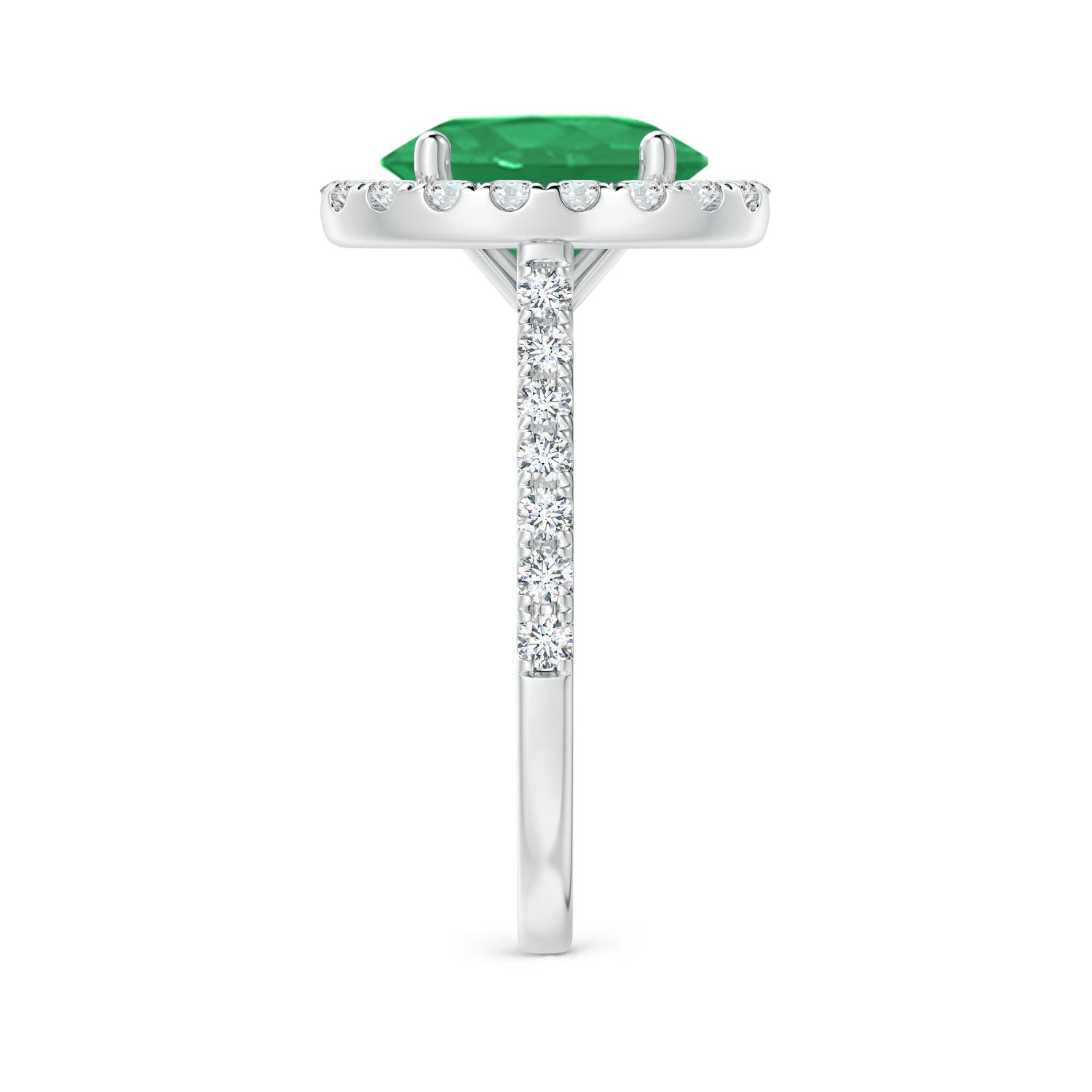 10x8mm A Oval Emerald Halo Ring with Diamond Accents in P950 Platinum - side 6