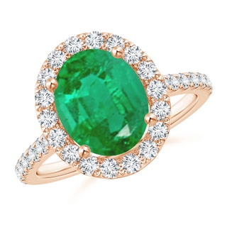 10x8mm AA Oval Emerald Halo Ring with Diamond Accents in 9K Rose Gold