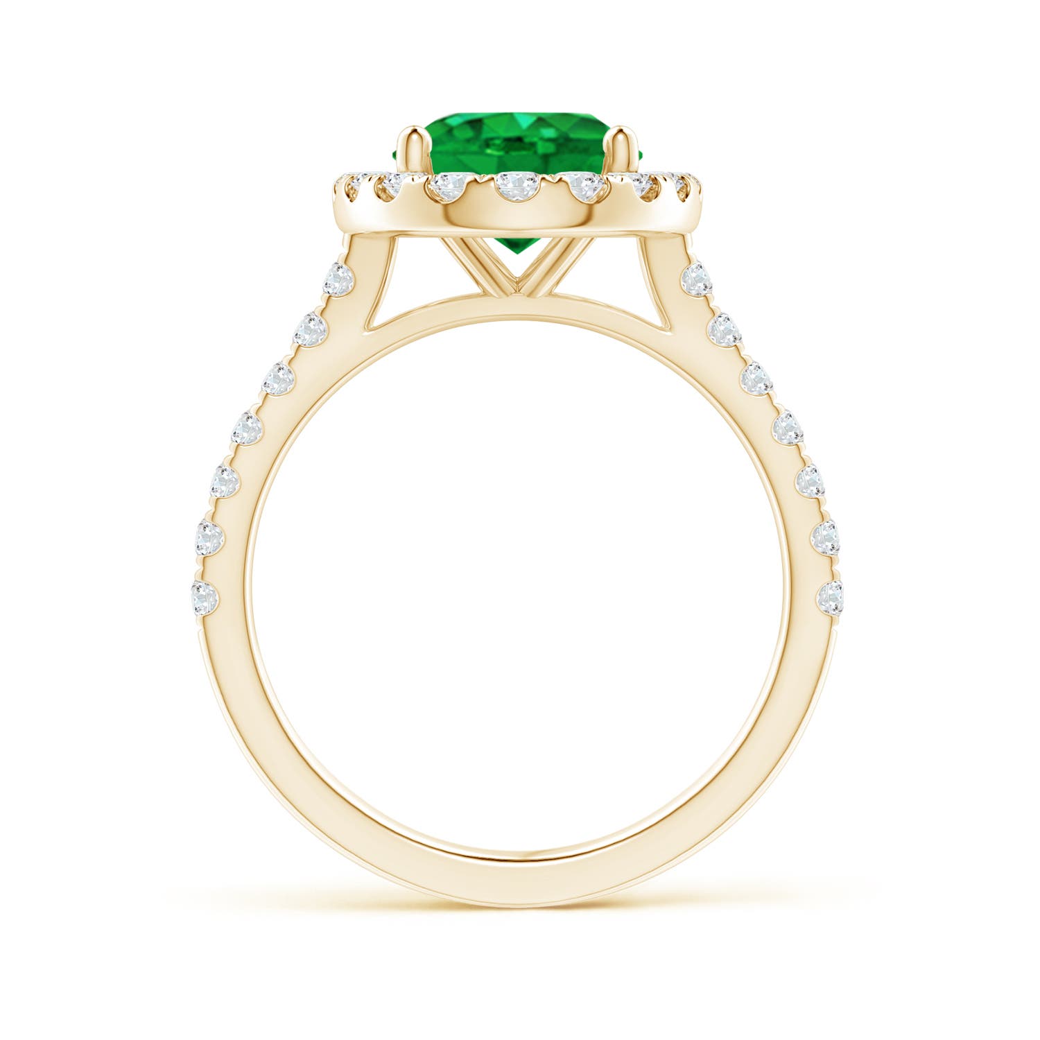 10x8mm AAA Oval Emerald Halo Ring with Diamond Accents in Yellow Gold
