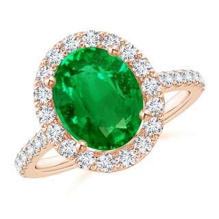 10x8mm AAAA Oval Emerald Halo Ring with Diamond Accents in 10K Rose Gold