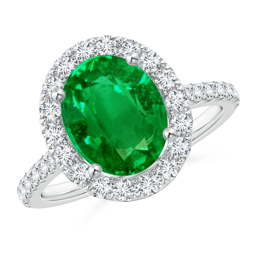 10x8mm AAAA Oval Emerald Halo Ring with Diamond Accents in P950 Platinum