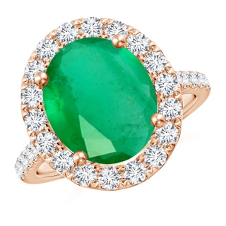 12x10mm A Oval Emerald Halo Ring with Diamond Accents in 10K Rose Gold