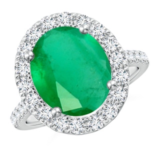 12x10mm A Oval Emerald Halo Ring with Diamond Accents in P950 Platinum