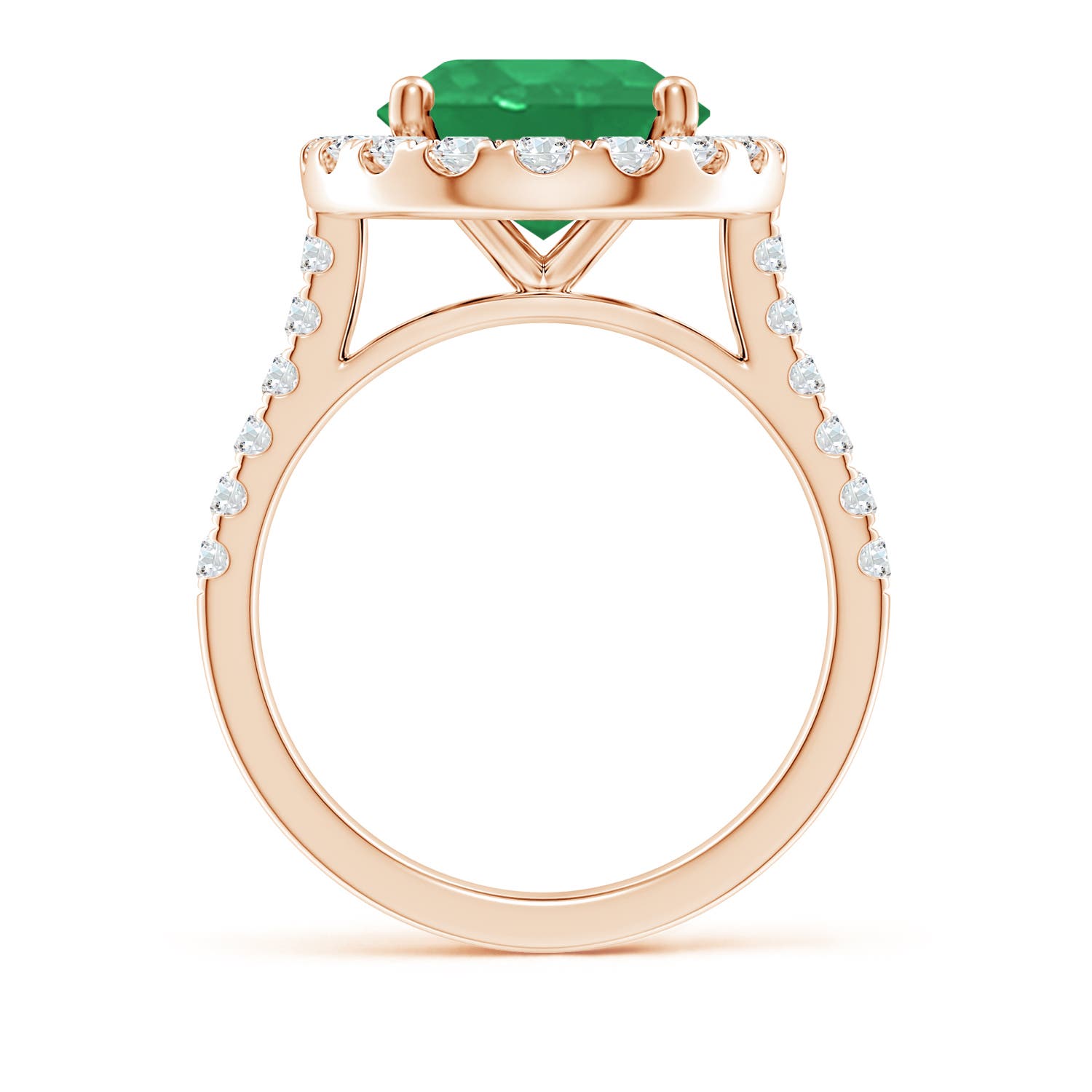 12x10mm A Oval Emerald Halo Ring with Diamond Accents in Rose Gold