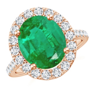 12x10mm AA Oval Emerald Halo Ring with Diamond Accents in 10K Rose Gold