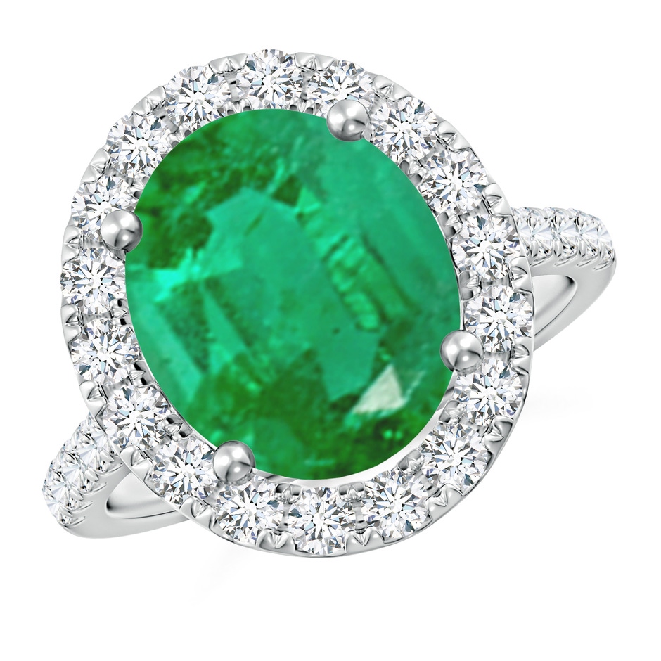 12x10mm AA Oval Emerald Halo Ring with Diamond Accents in P950 Platinum 