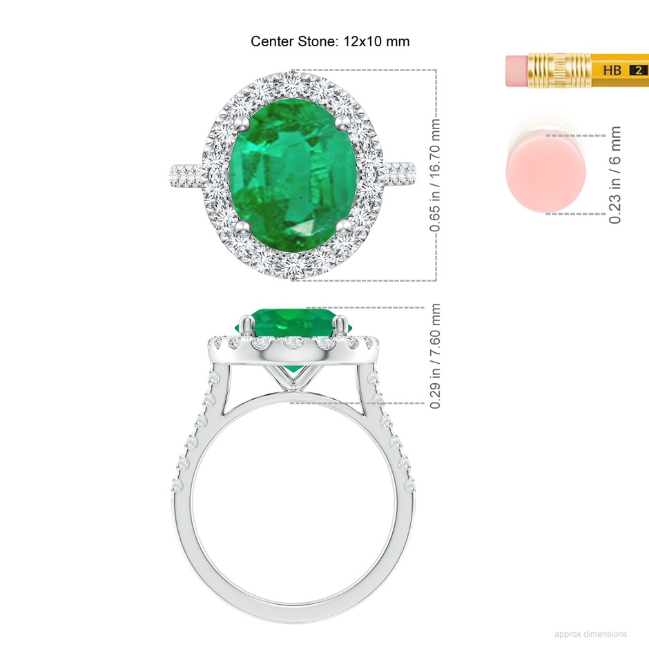 12x10mm AA Oval Emerald Halo Ring with Diamond Accents in P950 Platinum ruler