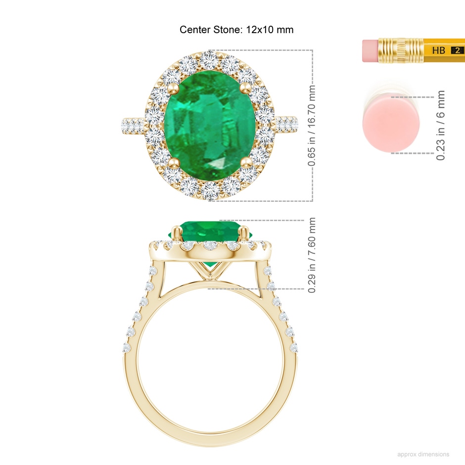 12x10mm AA Oval Emerald Halo Ring with Diamond Accents in Yellow Gold ruler