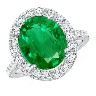 12x10mm AAA Oval Emerald Halo Ring with Diamond Accents in P950 Platinum