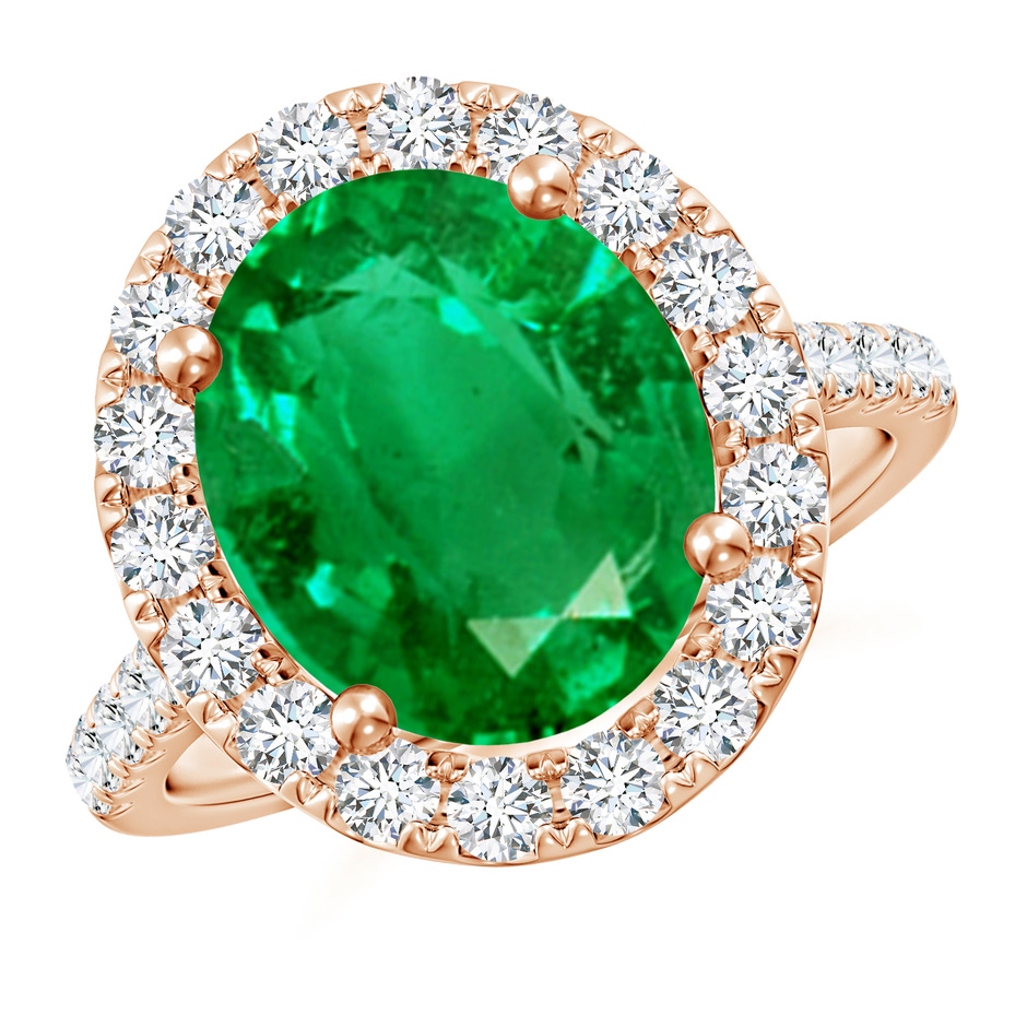 12x10mm AAA Oval Emerald Halo Ring with Diamond Accents in Rose Gold 