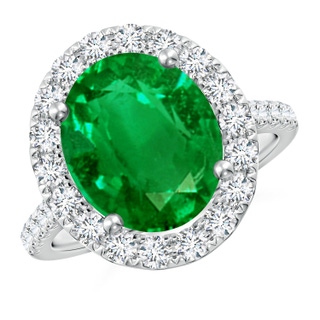 12x10mm AAAA Oval Emerald Halo Ring with Diamond Accents in P950 Platinum