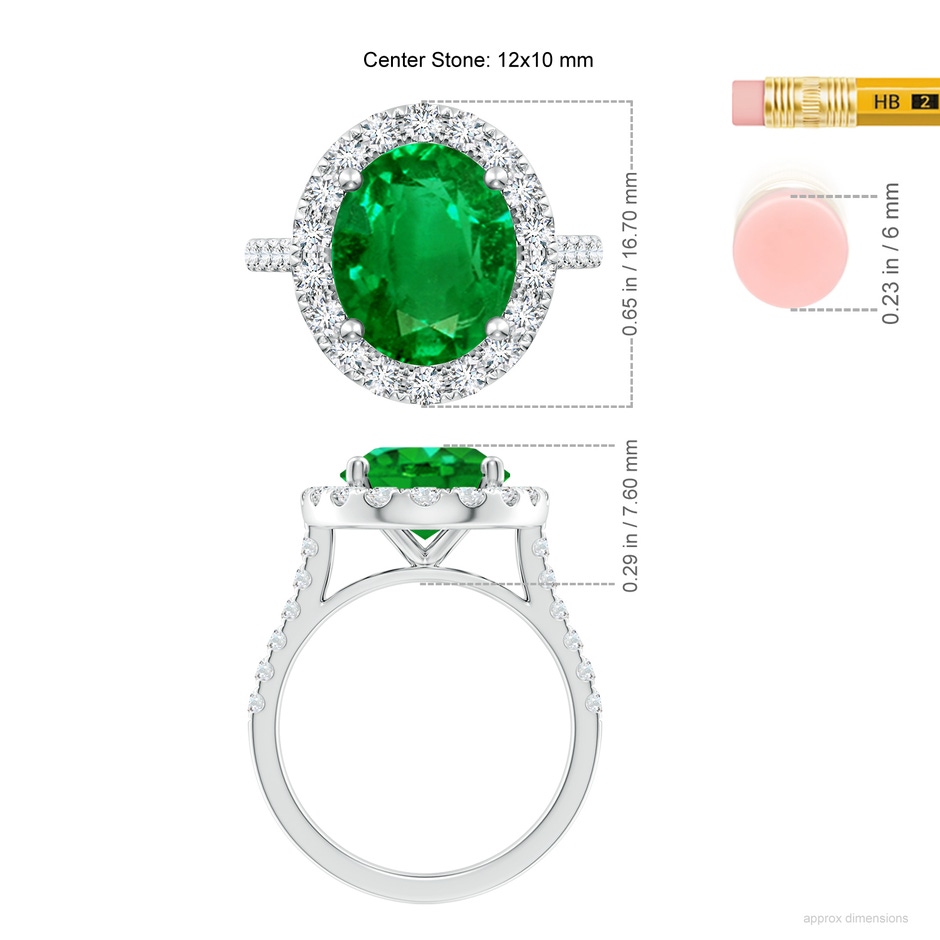 12x10mm AAAA Oval Emerald Halo Ring with Diamond Accents in P950 Platinum ruler
