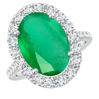 14x10mm A Oval Emerald Halo Ring with Diamond Accents in P950 Platinum