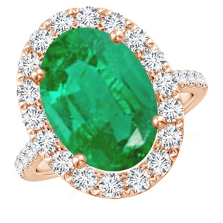 14x10mm AA Oval Emerald Halo Ring with Diamond Accents in 9K Rose Gold