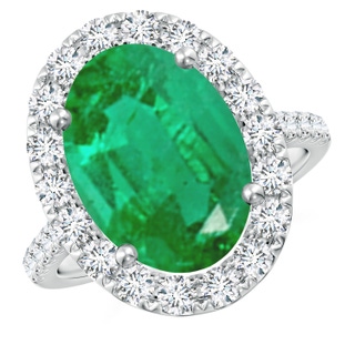 14x10mm AA Oval Emerald Halo Ring with Diamond Accents in P950 Platinum