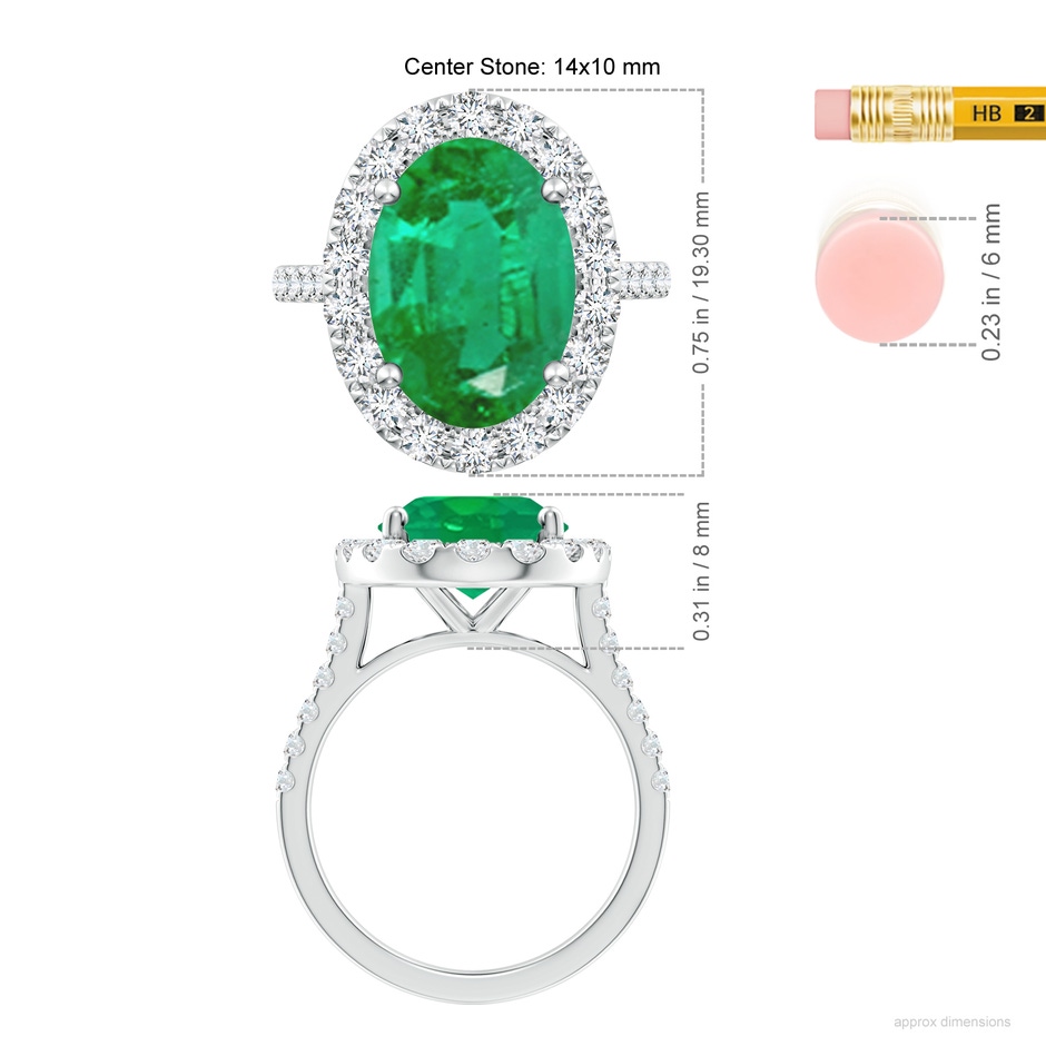 14x10mm AA Oval Emerald Halo Ring with Diamond Accents in P950 Platinum ruler