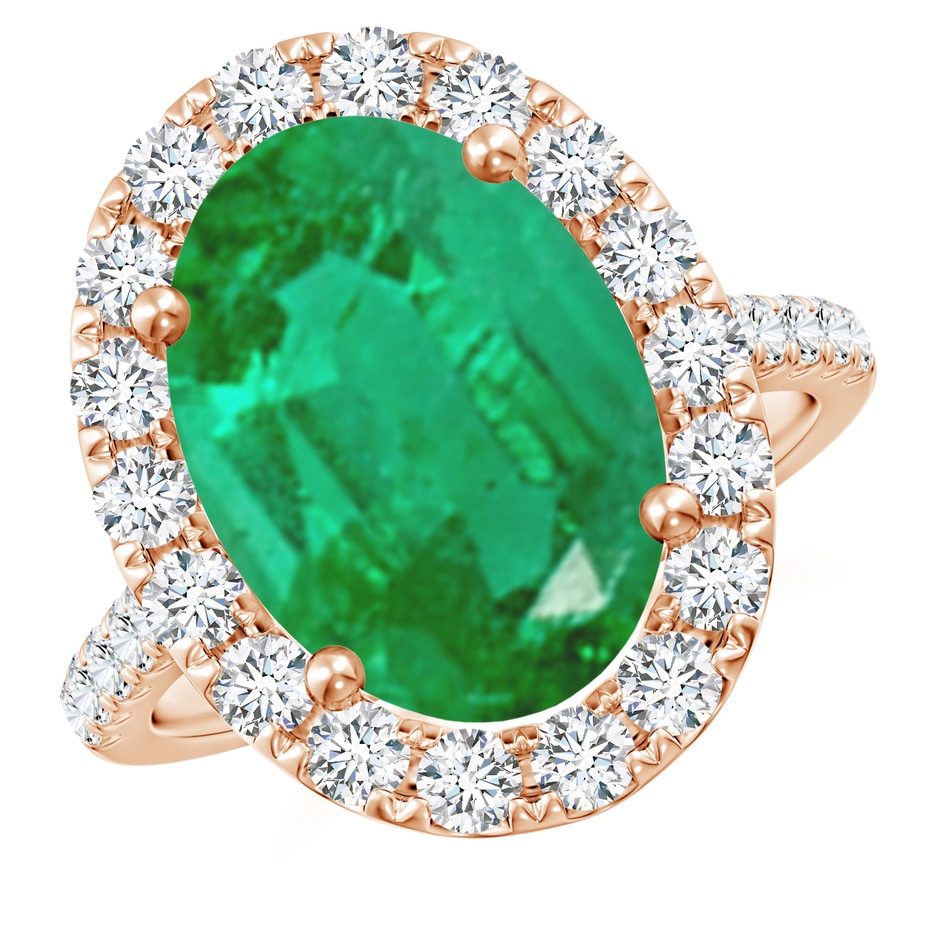 14x10mm AA Oval Emerald Halo Ring with Diamond Accents in Rose Gold 