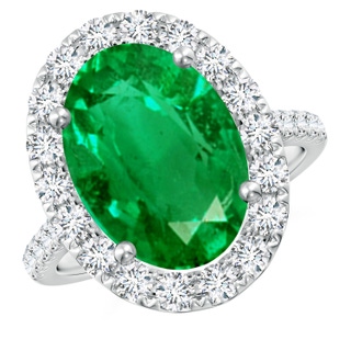 14x10mm AAA Oval Emerald Halo Ring with Diamond Accents in P950 Platinum