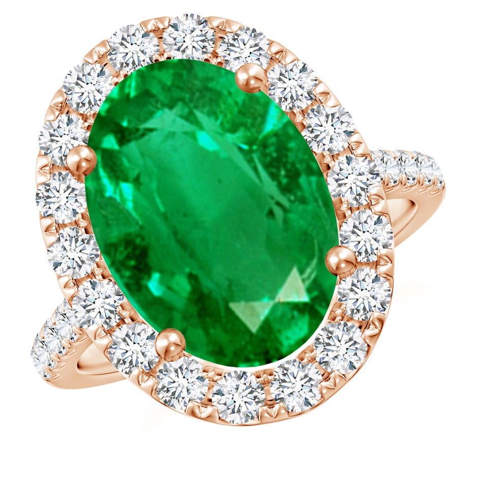 14x10mm AAA Oval Emerald Halo Ring with Diamond Accents in Rose Gold 