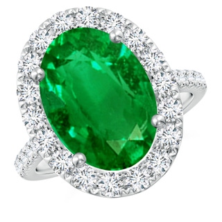 14x10mm AAAA Oval Emerald Halo Ring with Diamond Accents in P950 Platinum