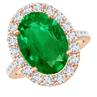 14x10mm AAAA Oval Emerald Halo Ring with Diamond Accents in Rose Gold