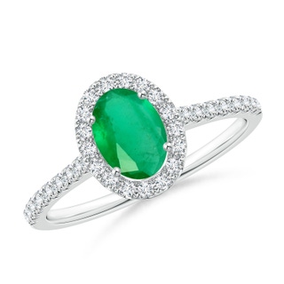 7x5mm A Oval Emerald Halo Ring with Diamond Accents in P950 Platinum