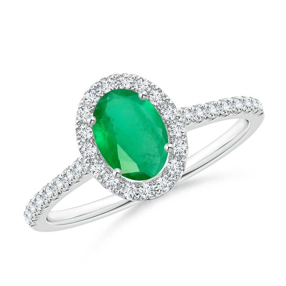 7x5mm A Oval Emerald Halo Ring with Diamond Accents in P950 Platinum 