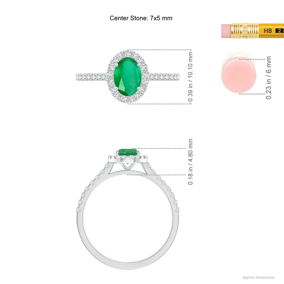 7x5mm A Oval Emerald Halo Ring with Diamond Accents in P950 Platinum ruler
